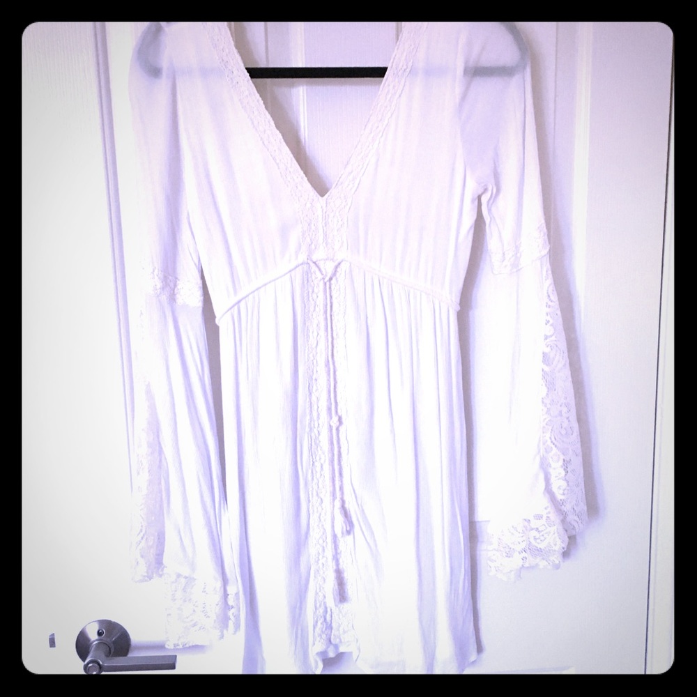 White Boho Lace Hippie Dress